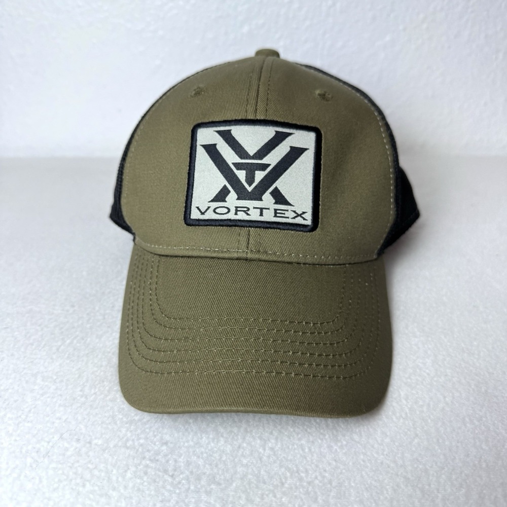 Vortex Brown Black Snapback Hat Adjustable Trucker Cap Mesh Back Scope